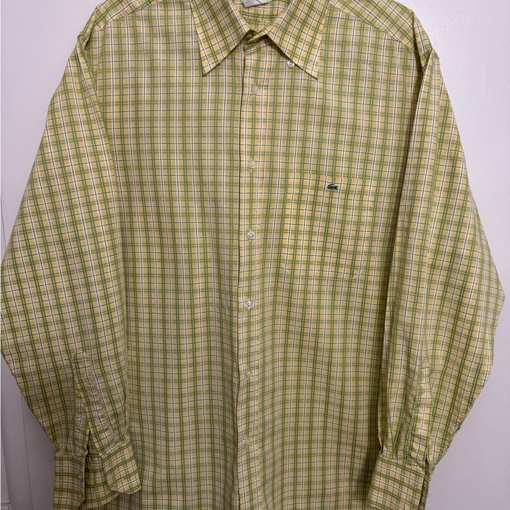 Lacoste Yellow and Green Plaid Button Down Shirt
